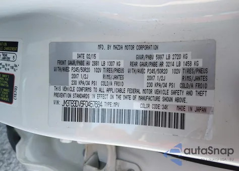 2015 Mazda Cx-9 Grand Touring z USA, uszkodzony, nr VIN JM3TB3DV6F0457684